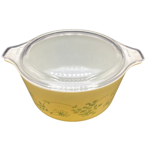 Vintage Pyrex #475-B 2.5 qt Casserole Dish with Lid Shenandoah Pattern Cream - Picture 2 of 7